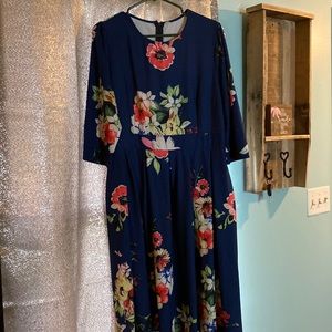 Vintage inspired navy and floral dress